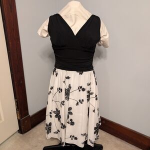 S.L. Fashions Black and White Floral Midi Dress